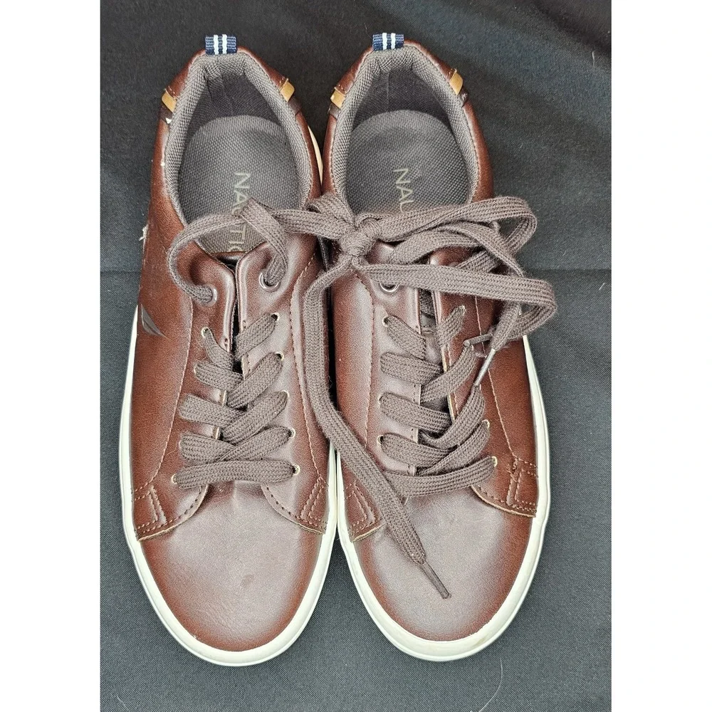 Nautica Emerson Low Top Mens Casual Leather Shoes Brown‎ White NEW Size 7.5